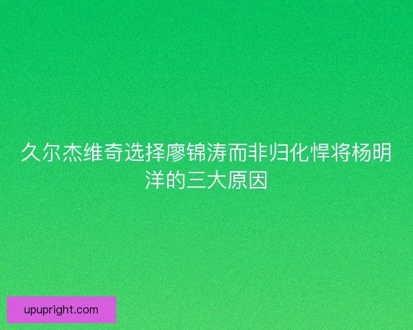 久尔杰维奇选择廖锦涛而非归化悍将杨明洋的三大原因